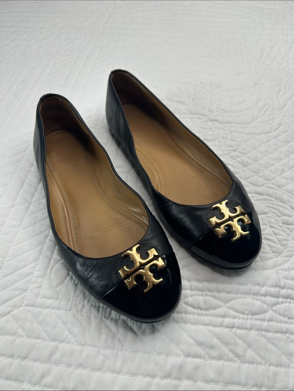 Tory Burch Everly Patent Cap Toe Flats 8.5